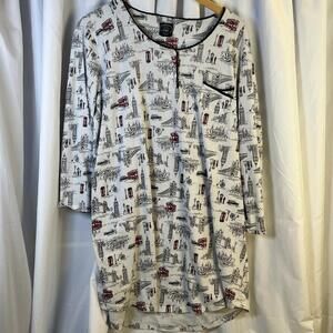 SOFT COMFY OFF-WHITE LONDON PRINT FABRIC LAURA ASHLEY LONG SLEEVE NIGHTGOWN 1X
